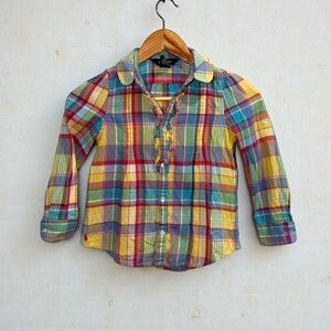 Vintage Ralph Lauren Girls Kids Classic Plaid Ruffle Blouse Size 6